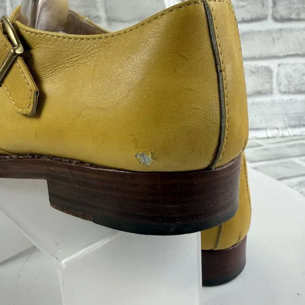 Basco Made in Italy Women's 40- 9/9.5 US Yellow Leather T Strap Fisherman Loafer